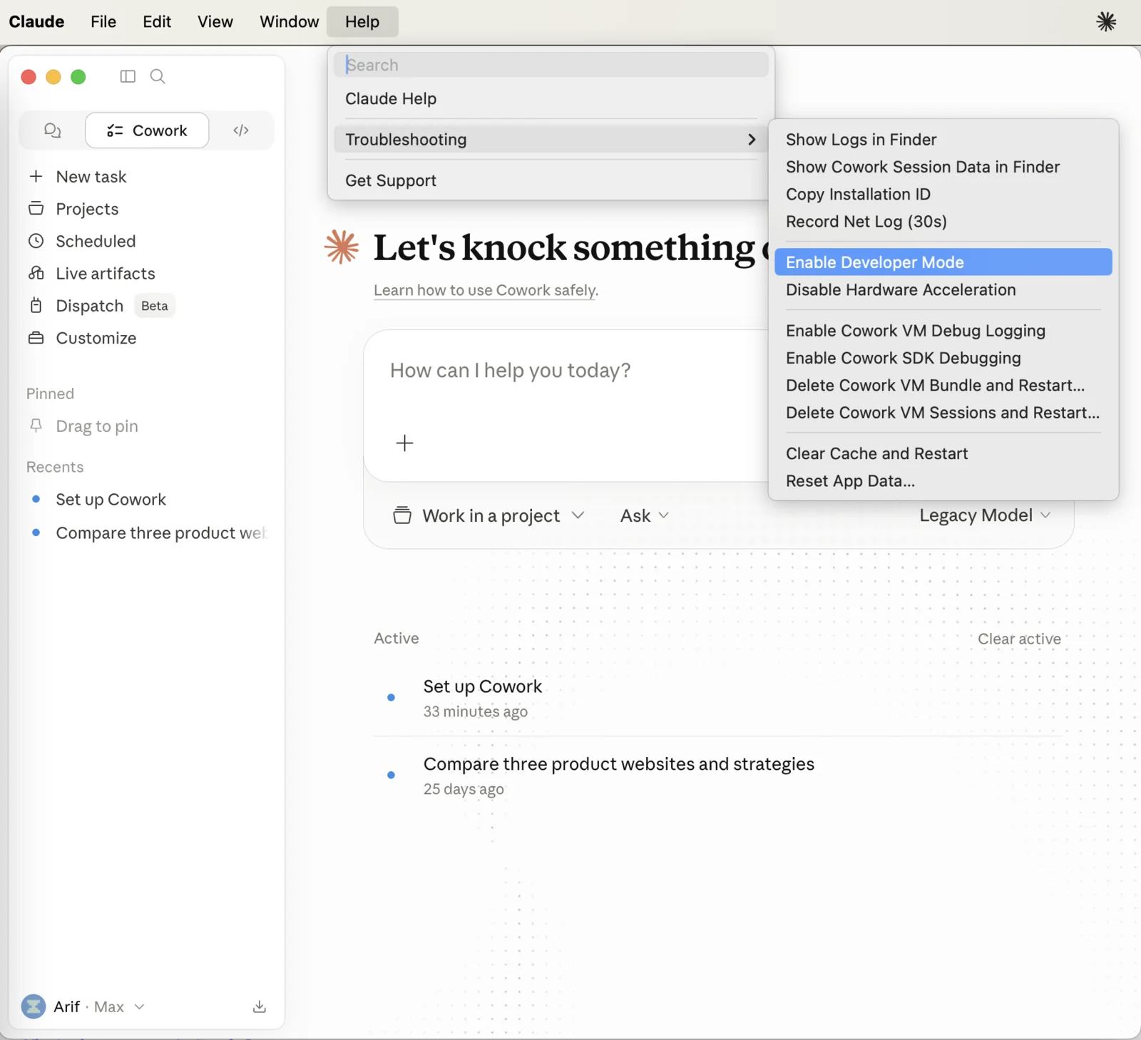 Enable Developer Mode in Claude Cowork