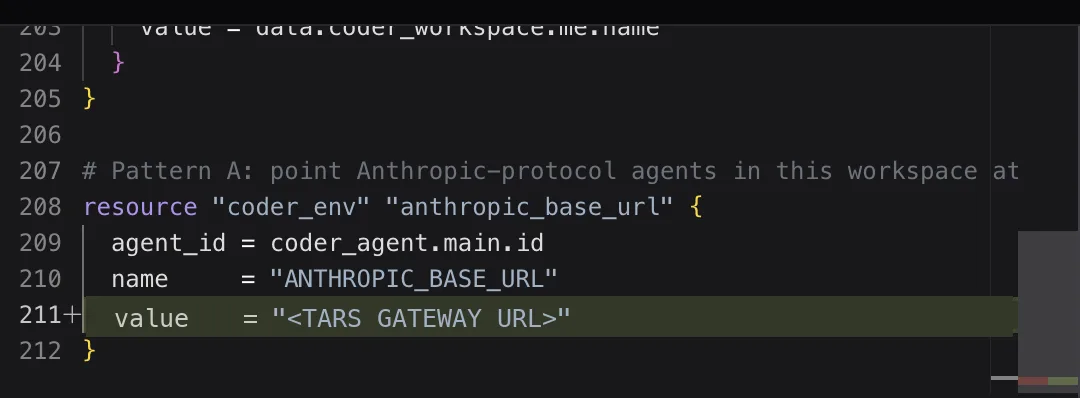 The coder_env block in the template Source Code view