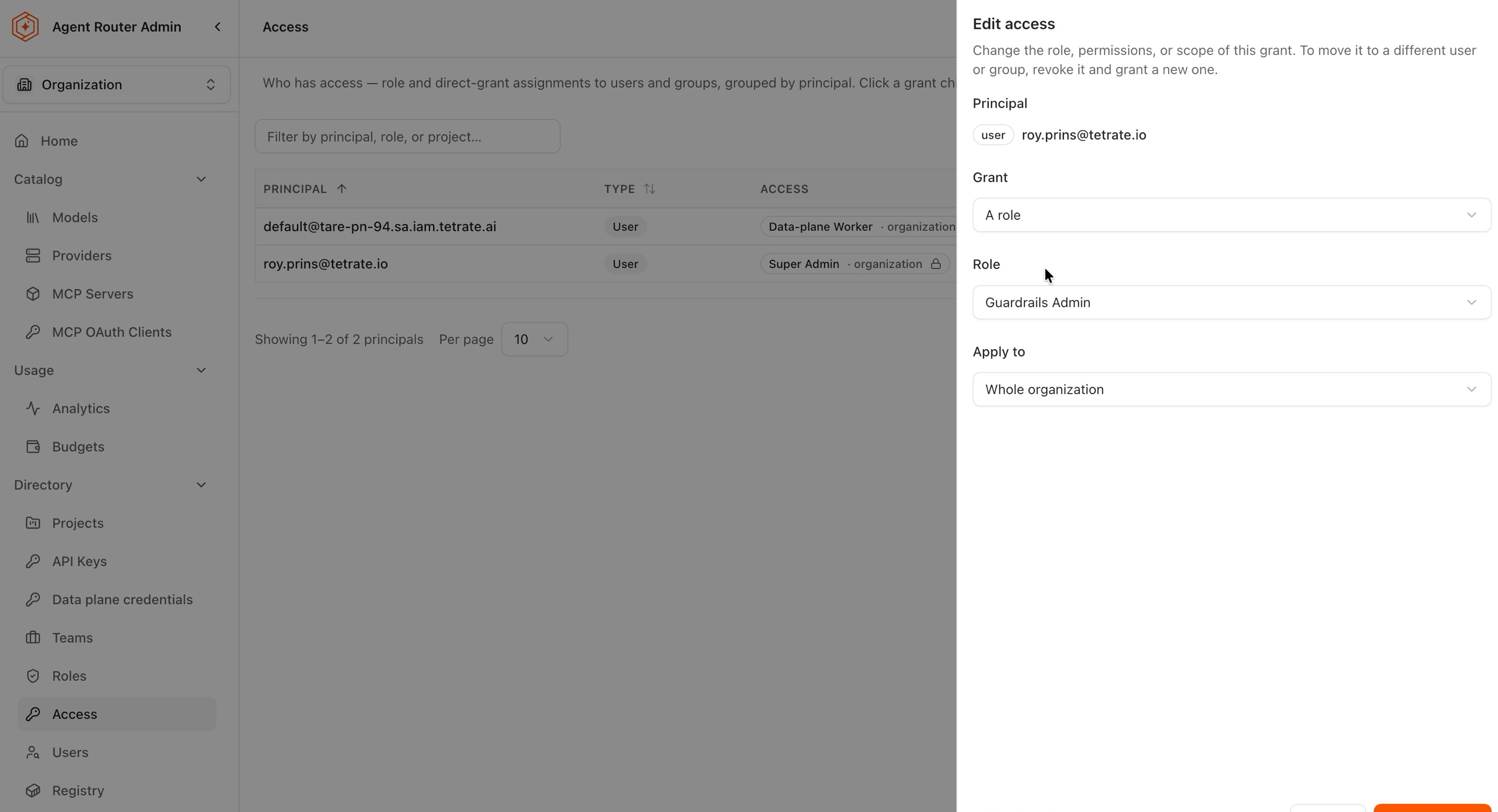 Grant open for editing, with the Revoke action in the footer