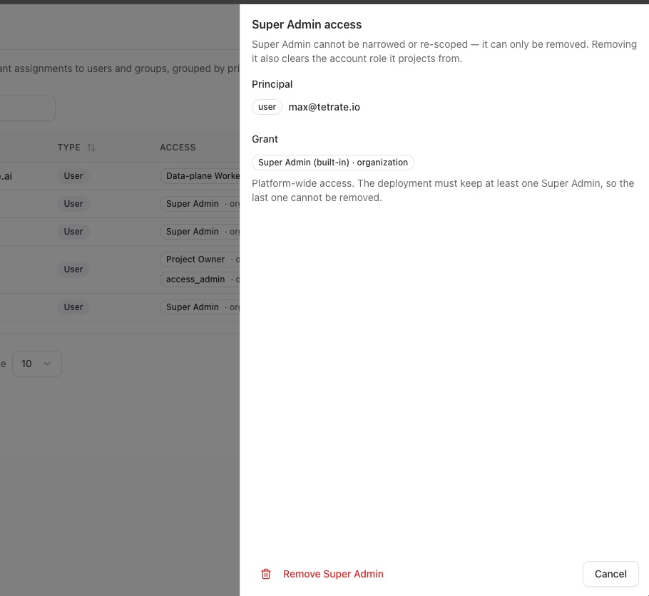 Super Admin removal page