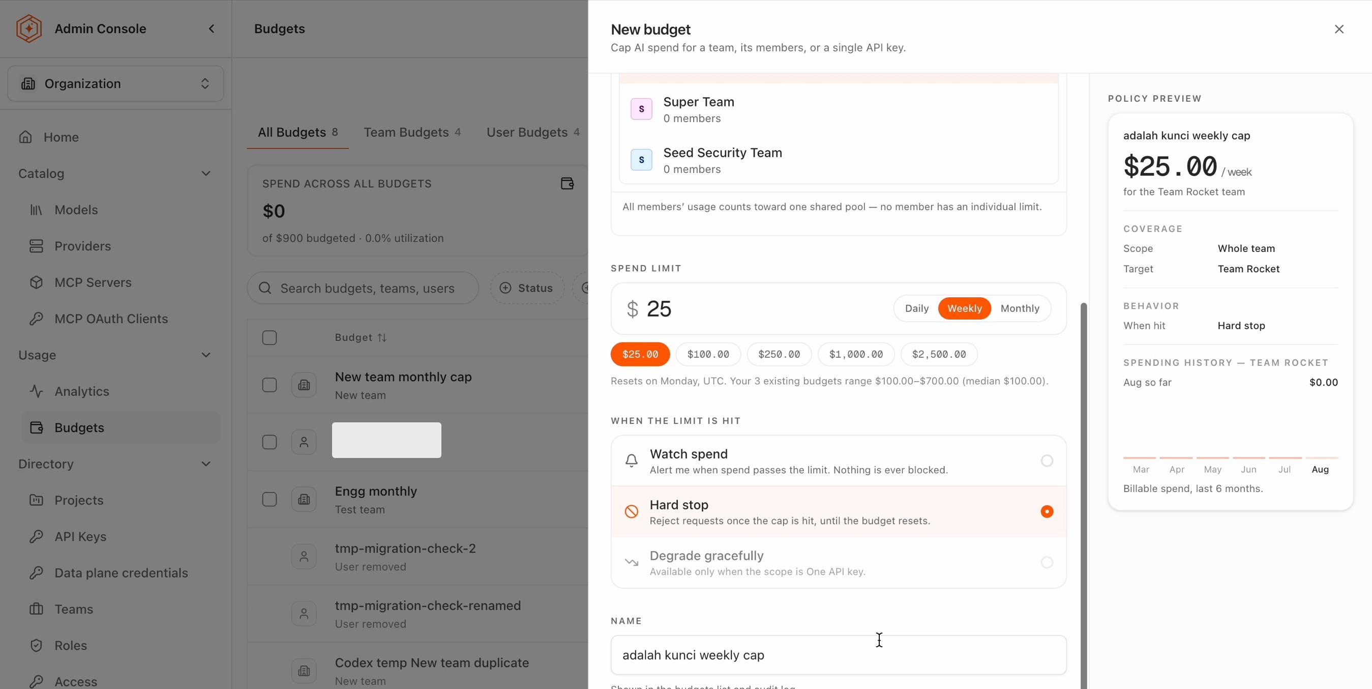 Degrade gracefully disabled at team scope, with the reason stated inline