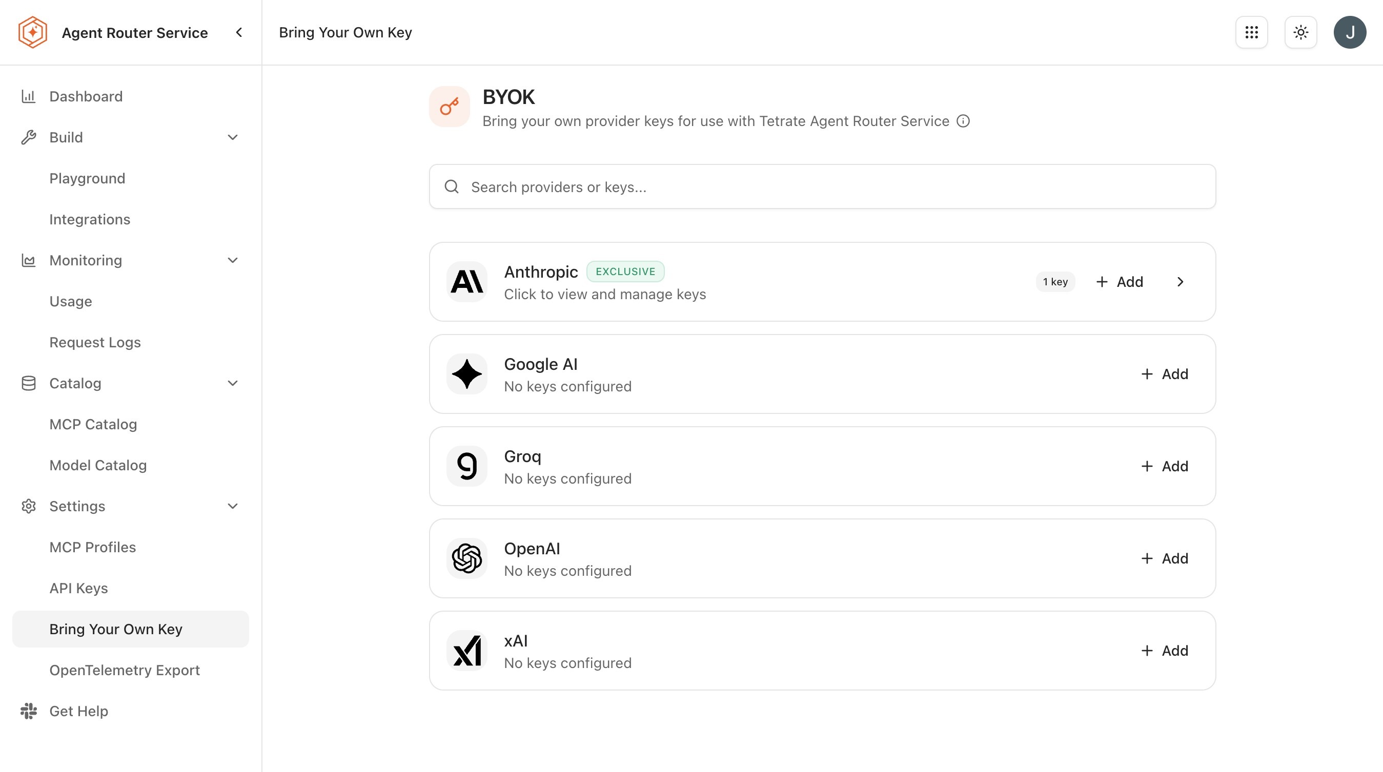 BYOK provider configured