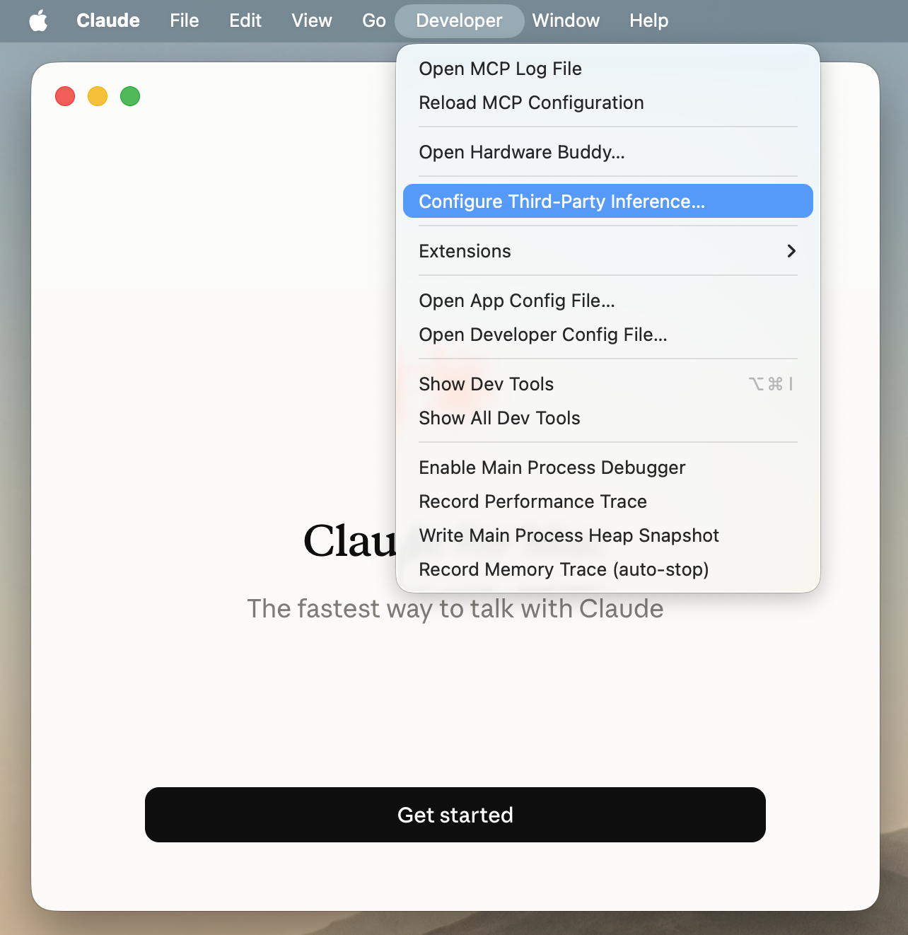 Configure Third-Party Inference in the Developer menu