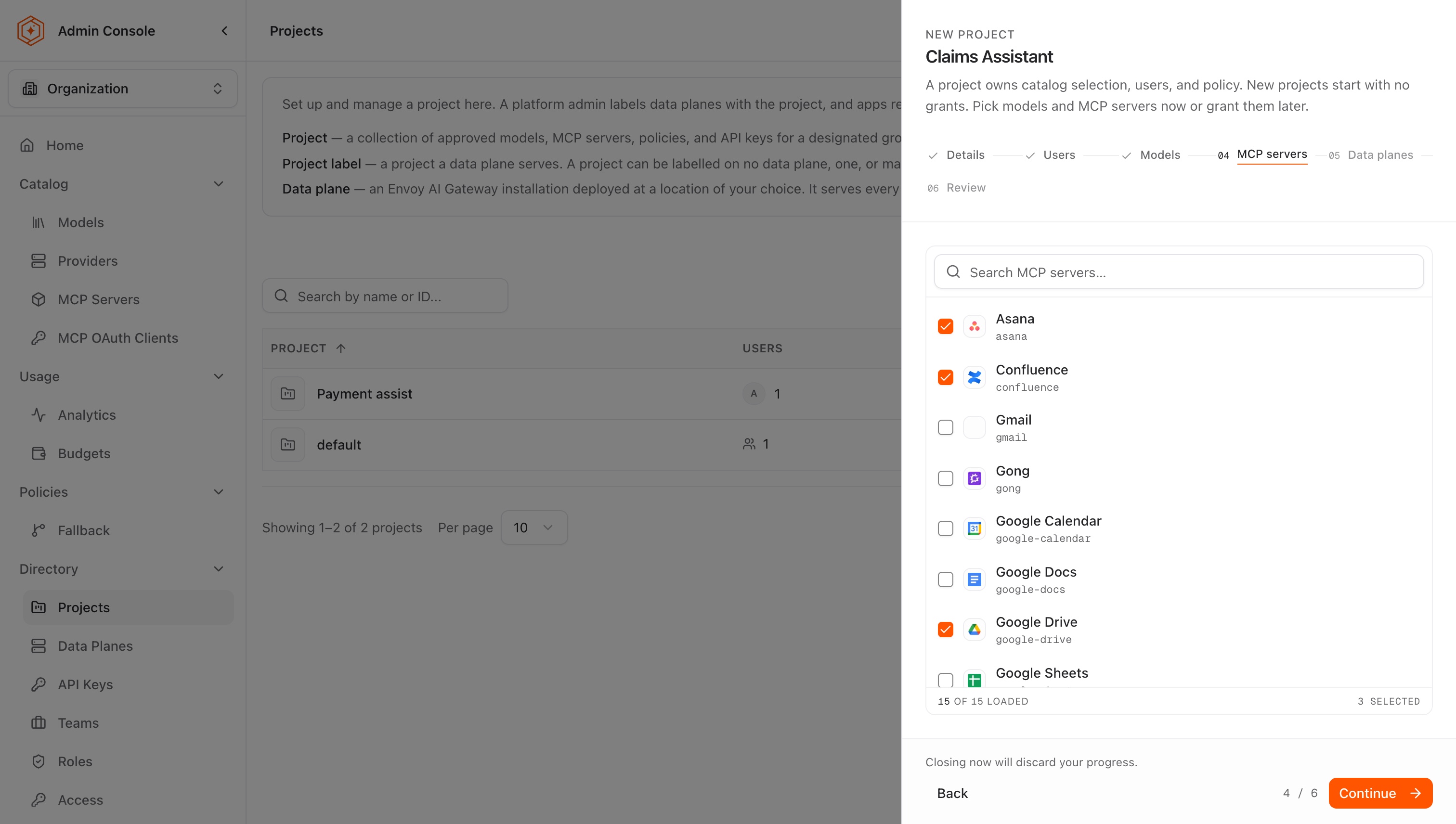 MCP servers step with servers selected