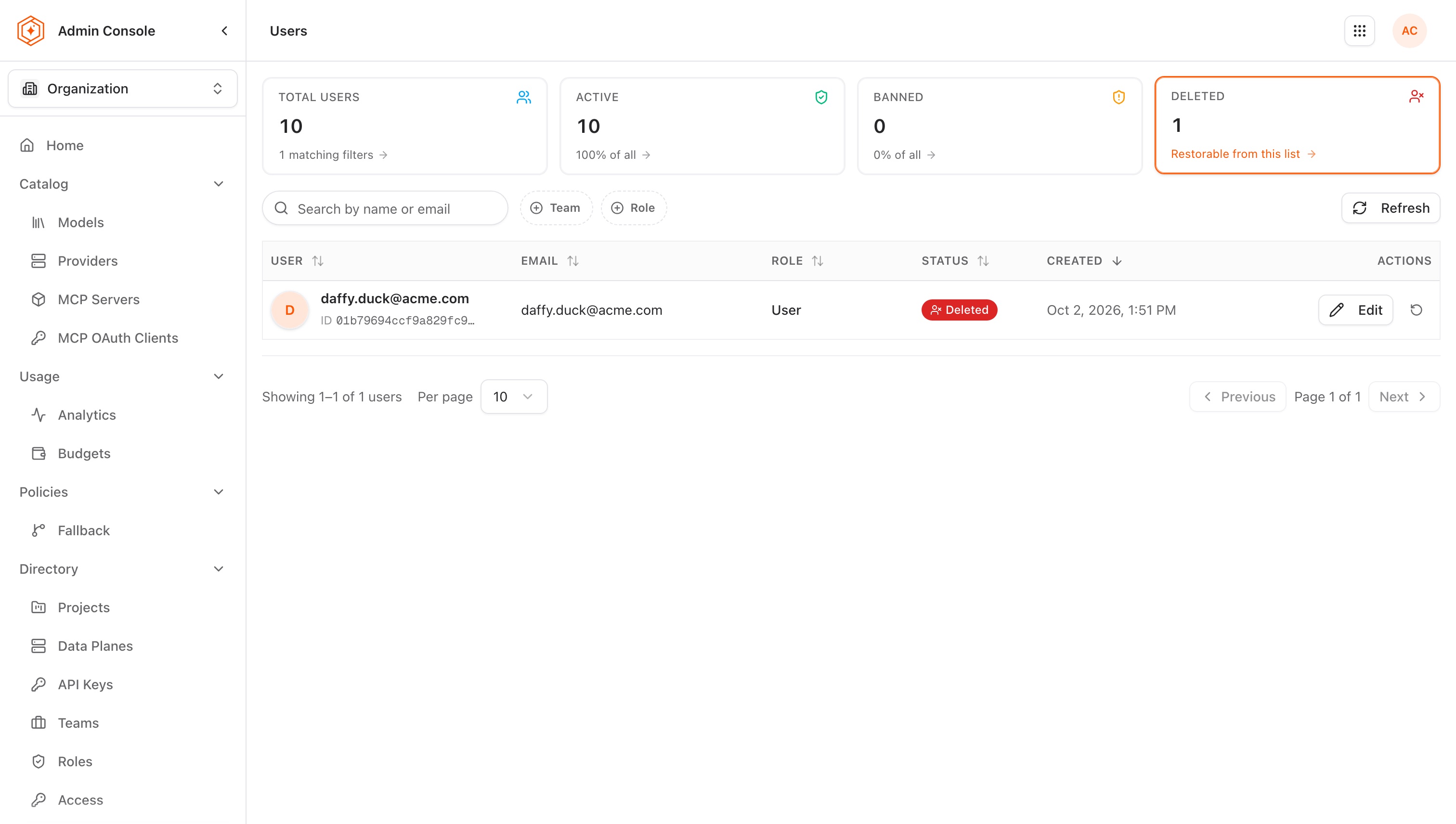 Deleted users list