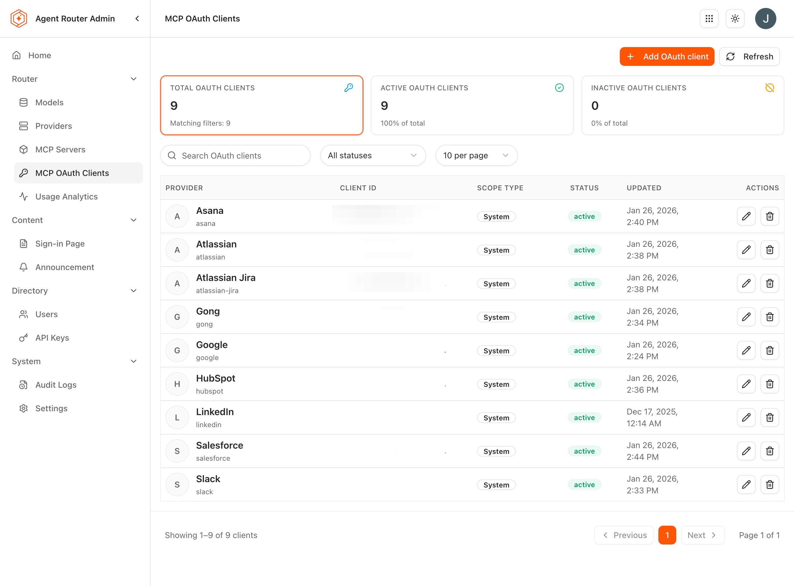 MCP OAuth Clients