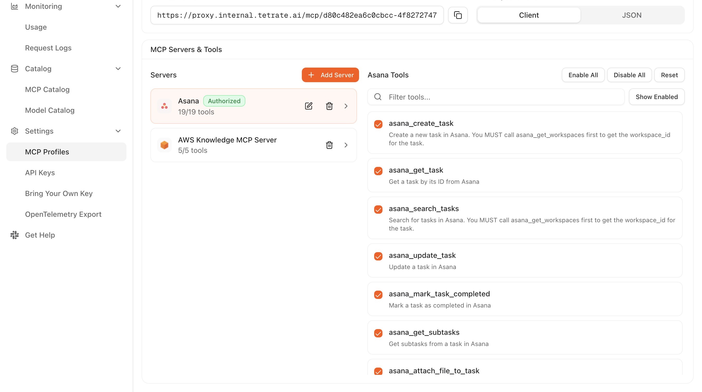 Select servers and tools for an MCP profile