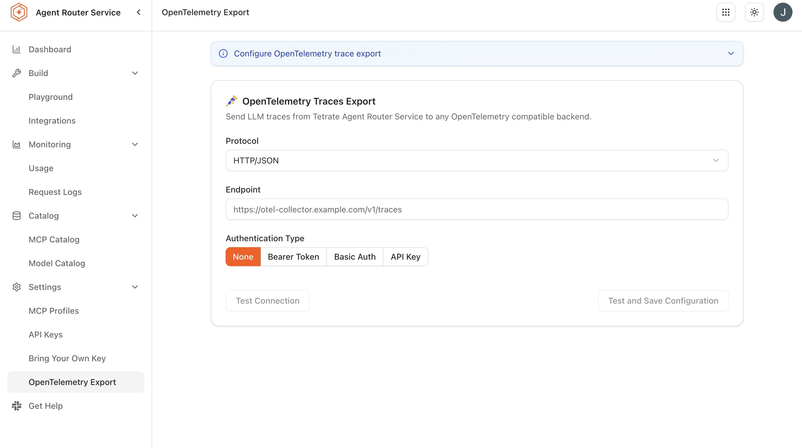 OpenTelemetry Export settings