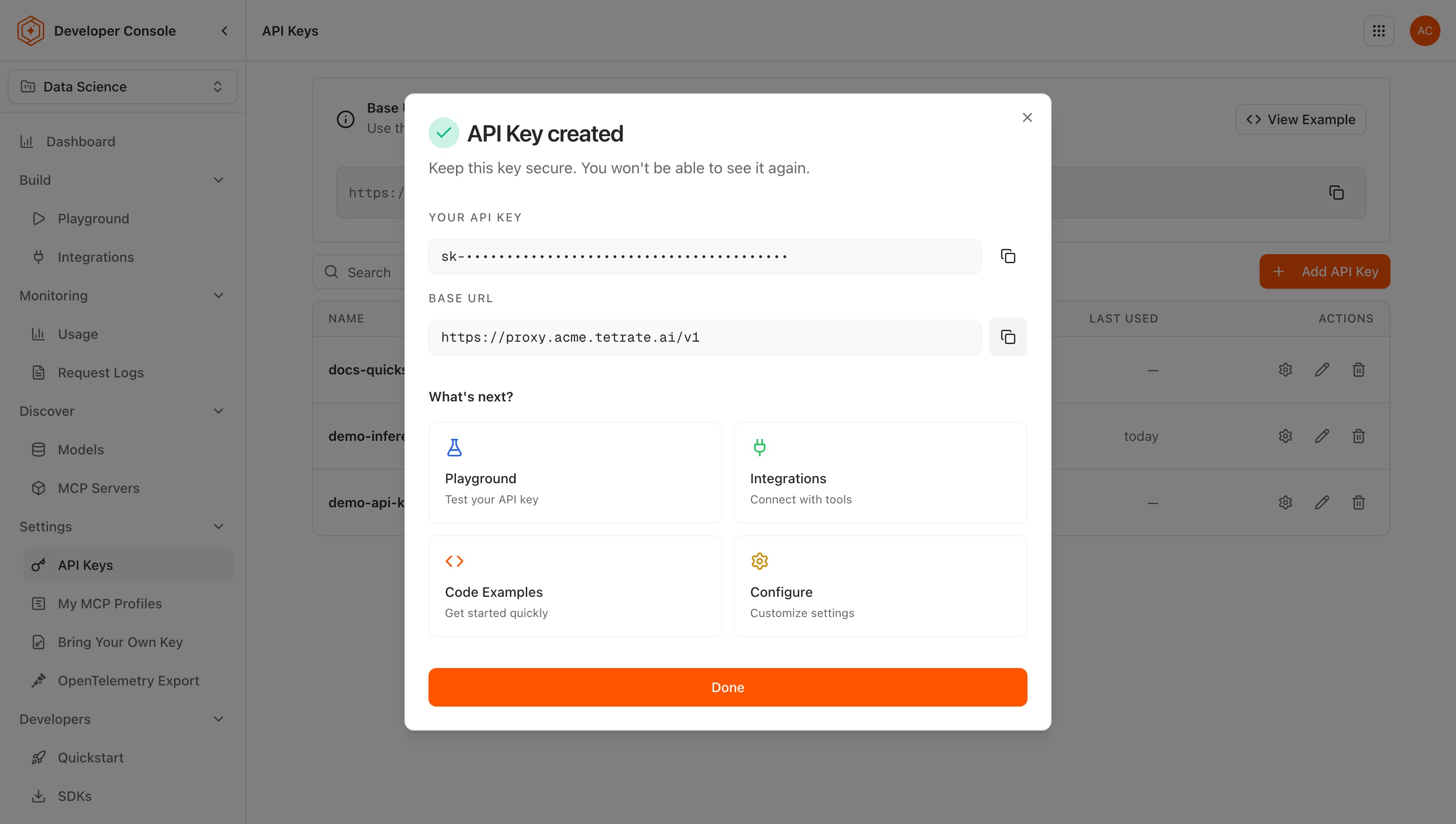 Copy the API key