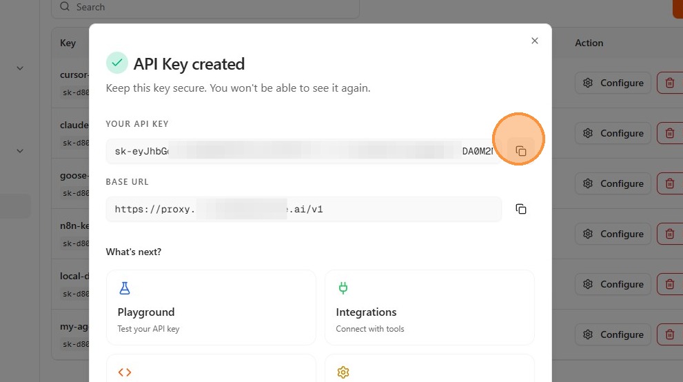 Copy the API key