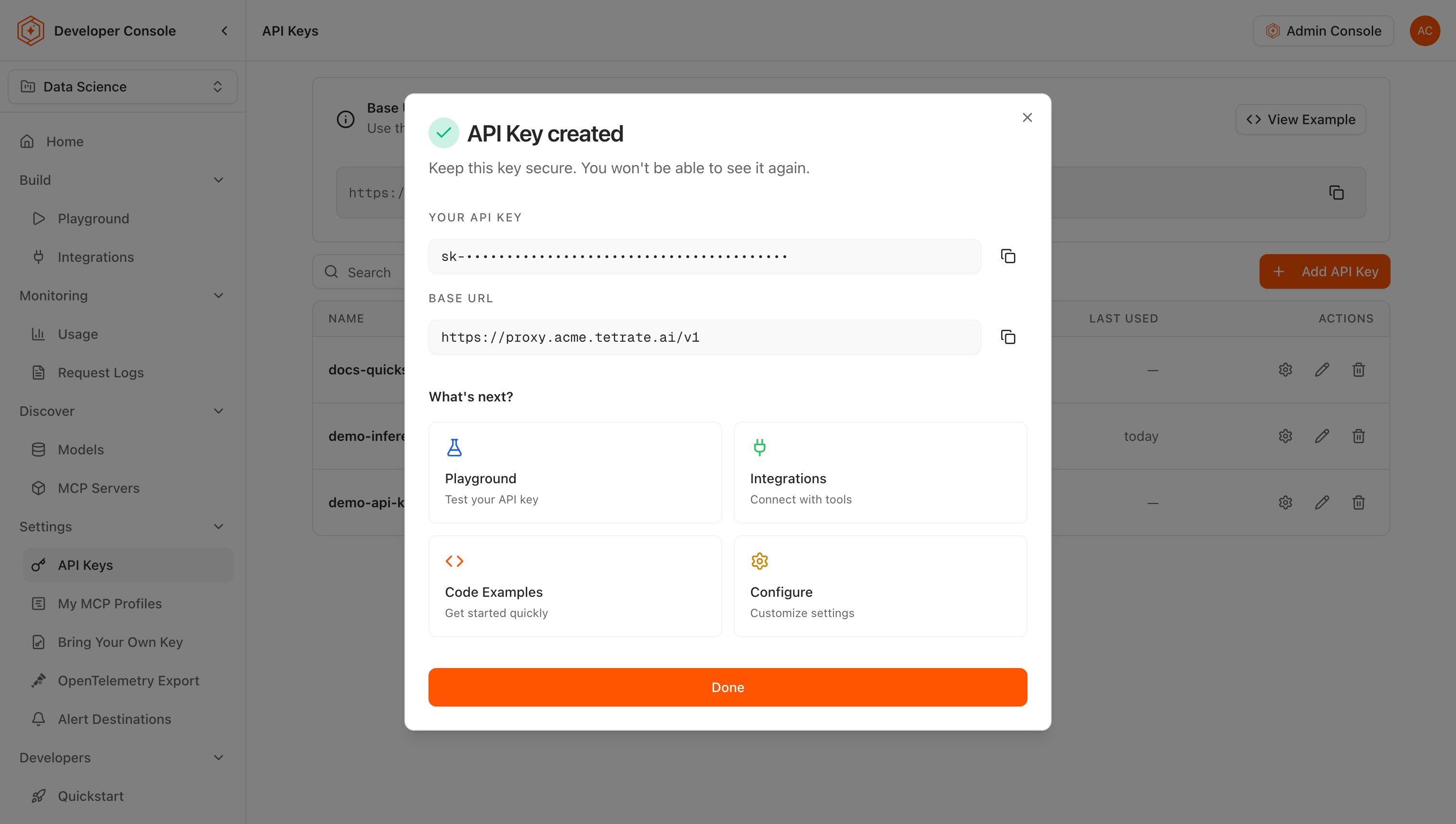 Copy the API key