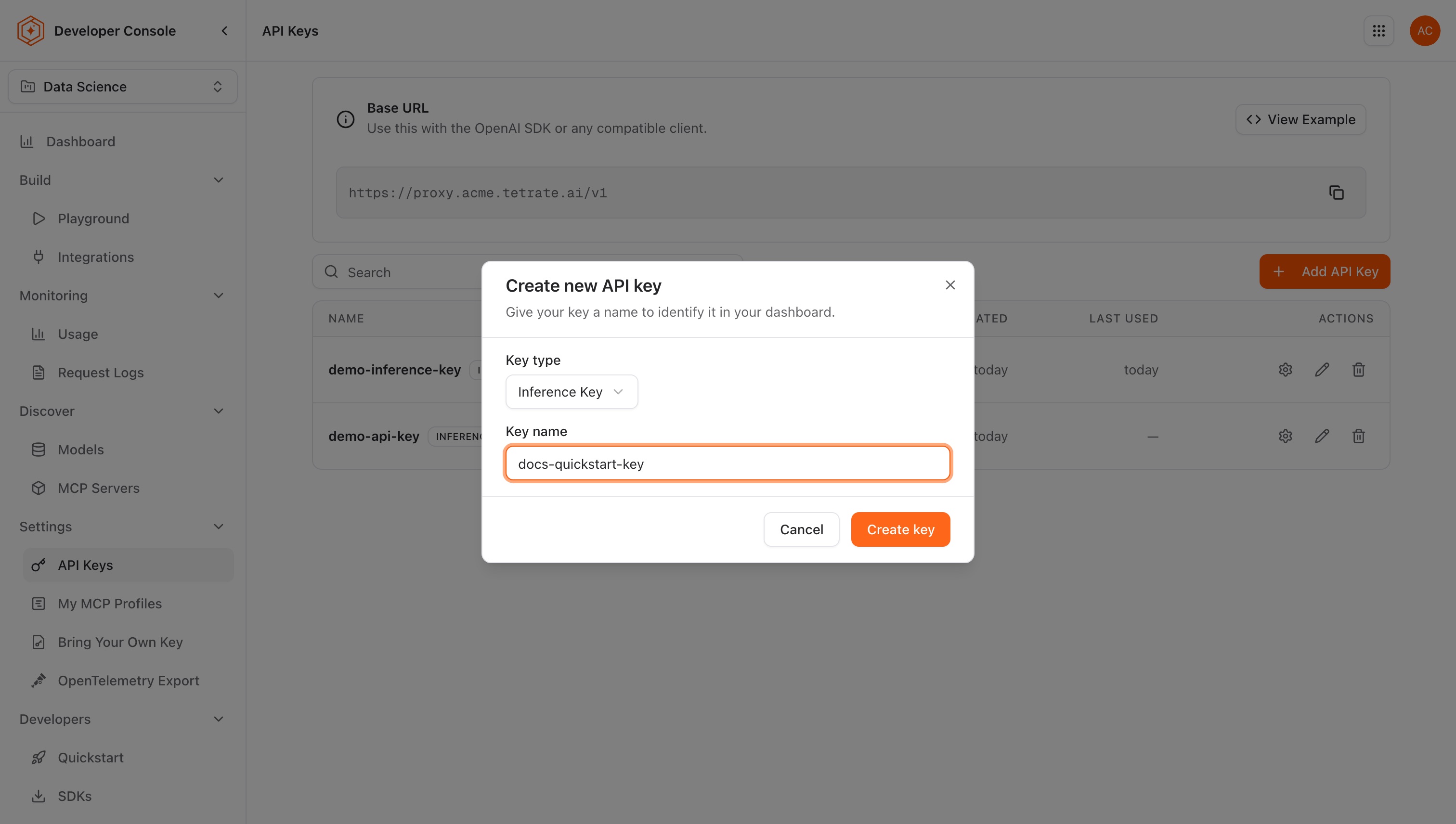 Click Create key