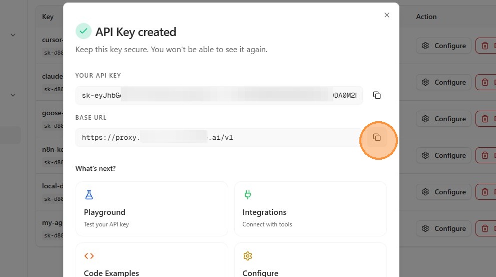 API key created