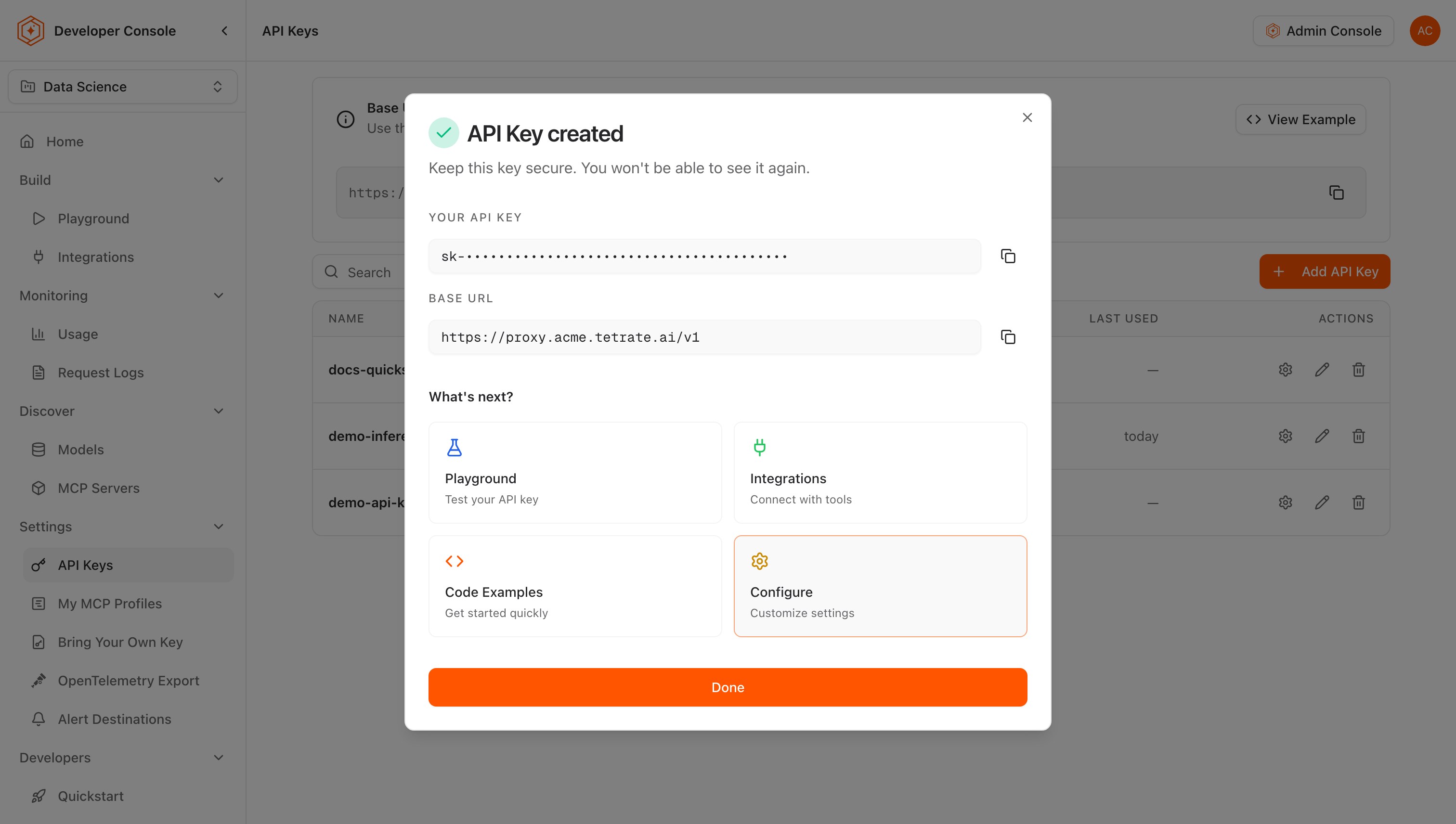 API key created