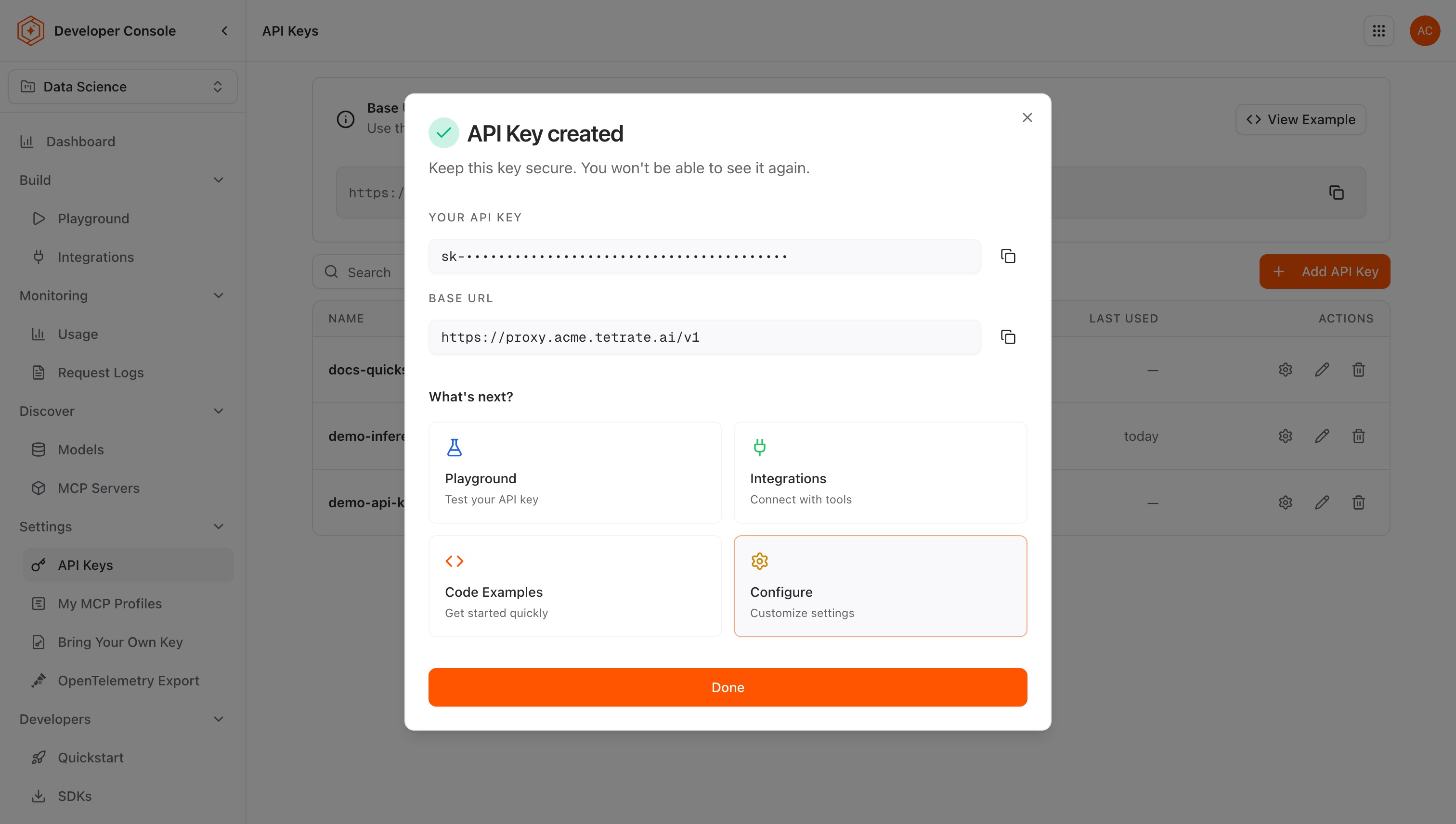 API key created