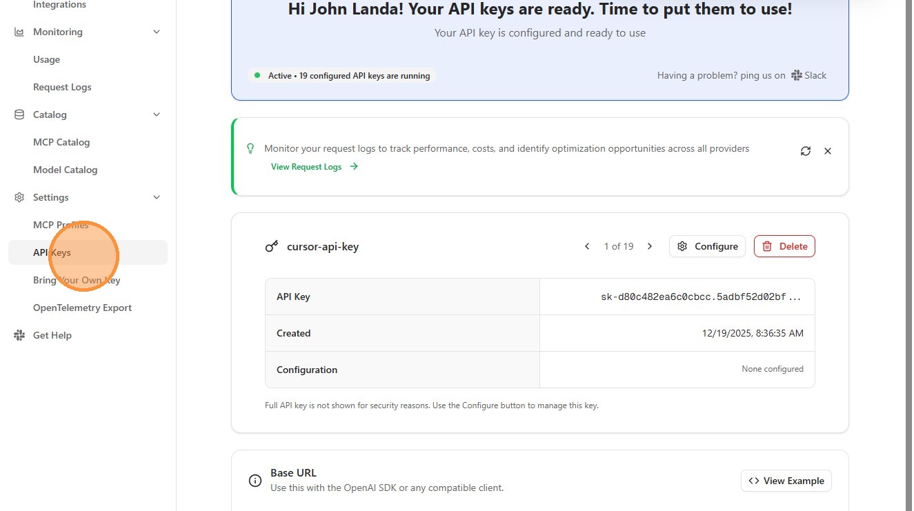 Click API Keys in sidebar