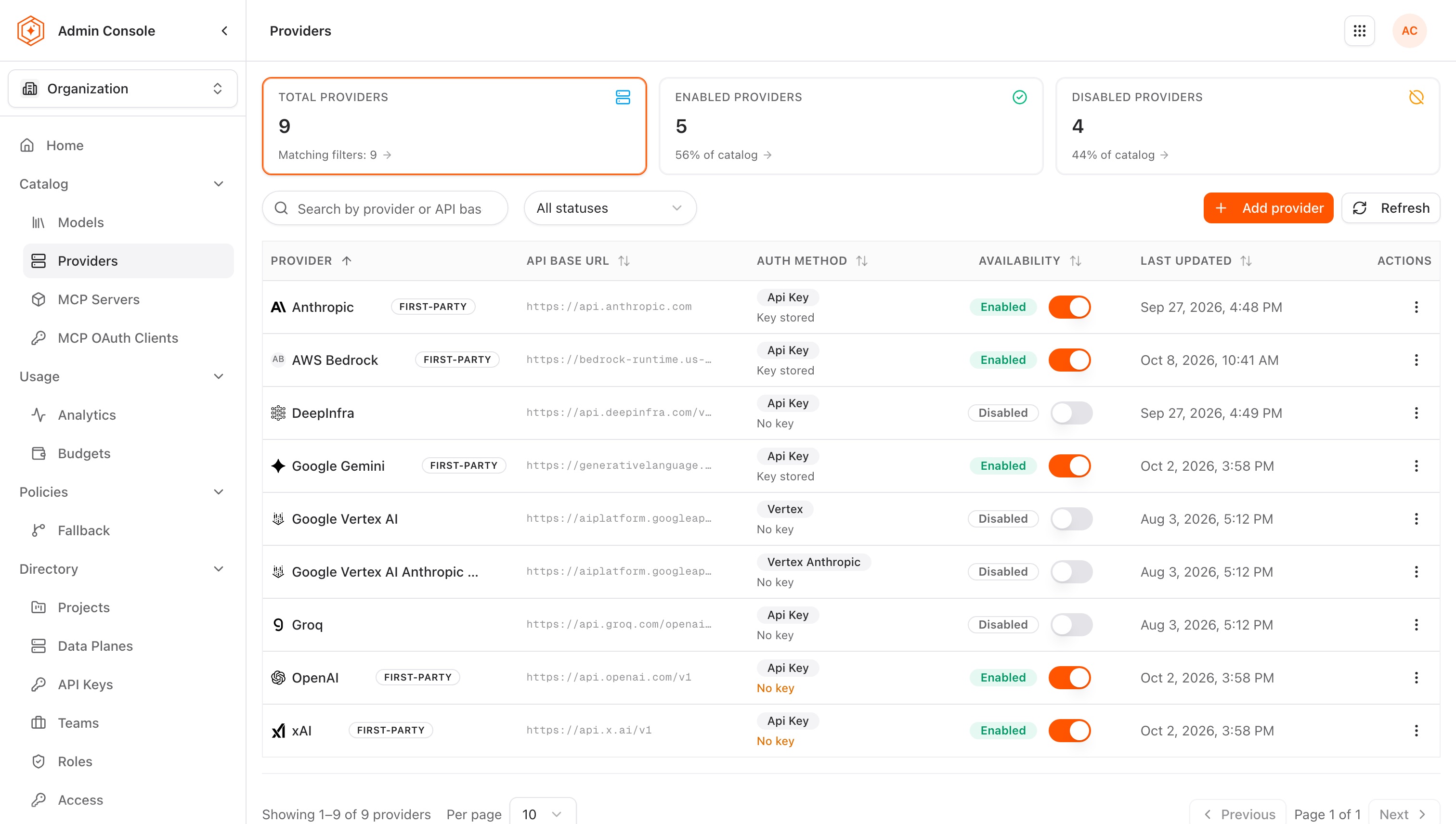 Providers page