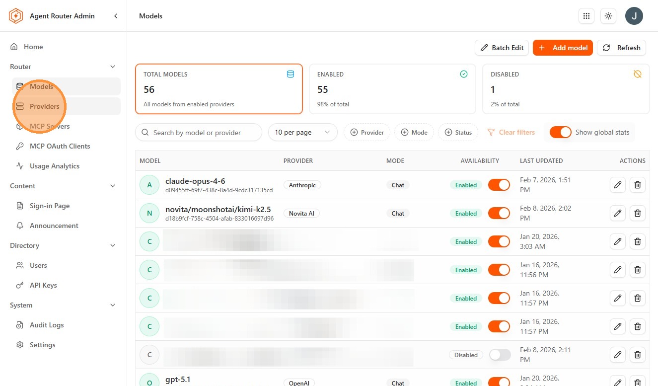 Providers page