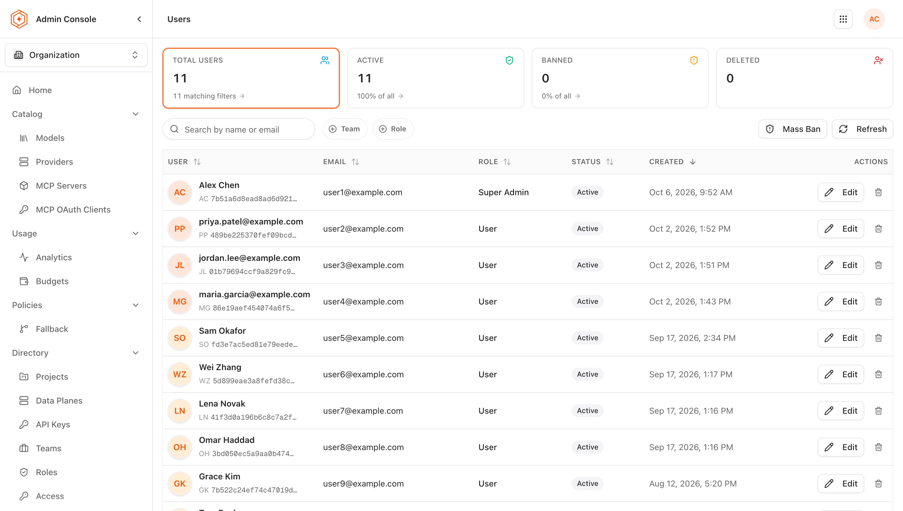 Users page