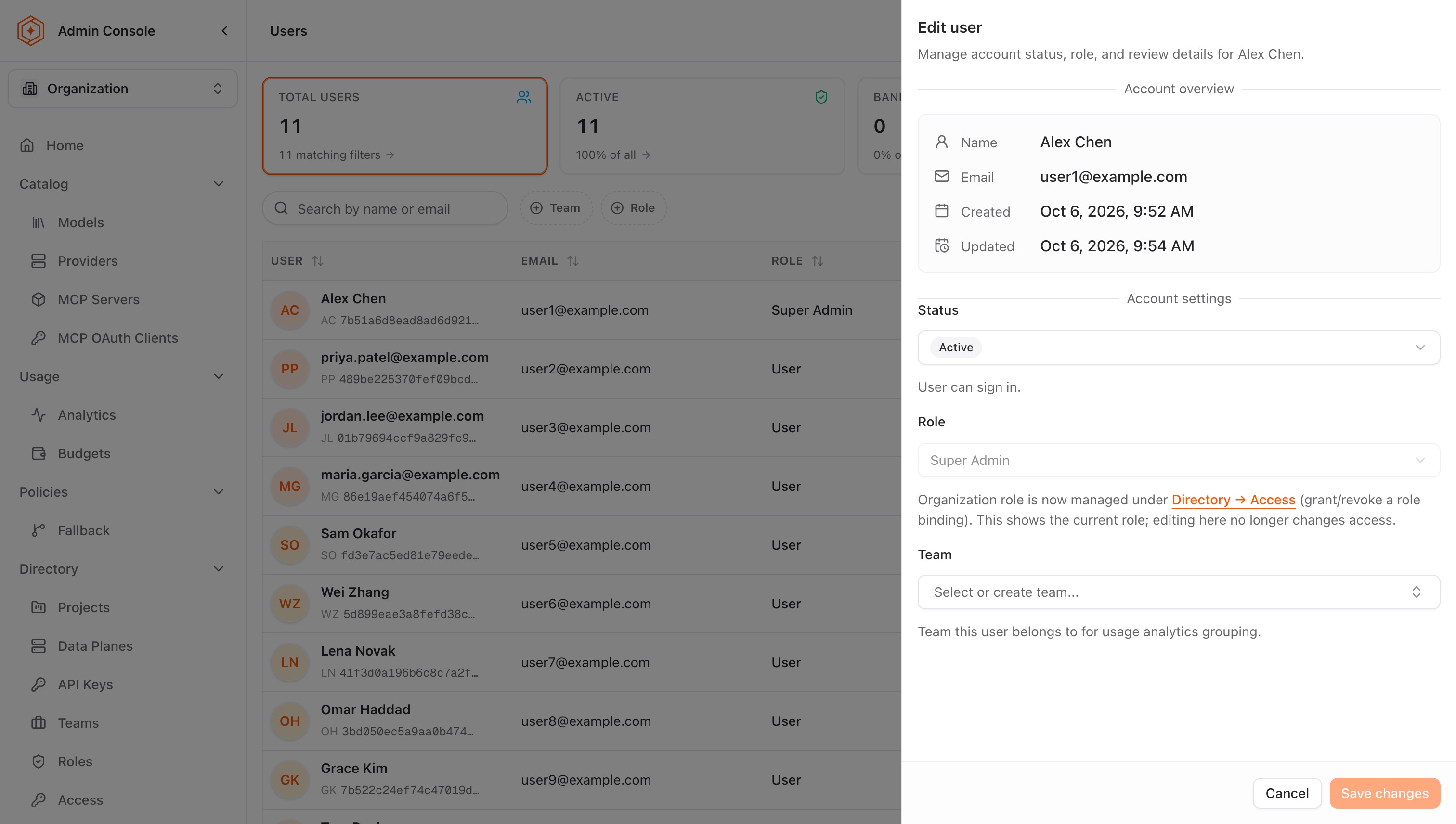 Users actions