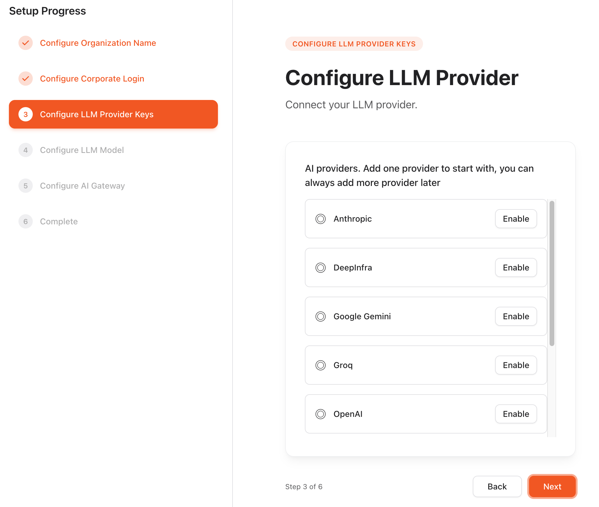 Step 3 of the wizard: provider list