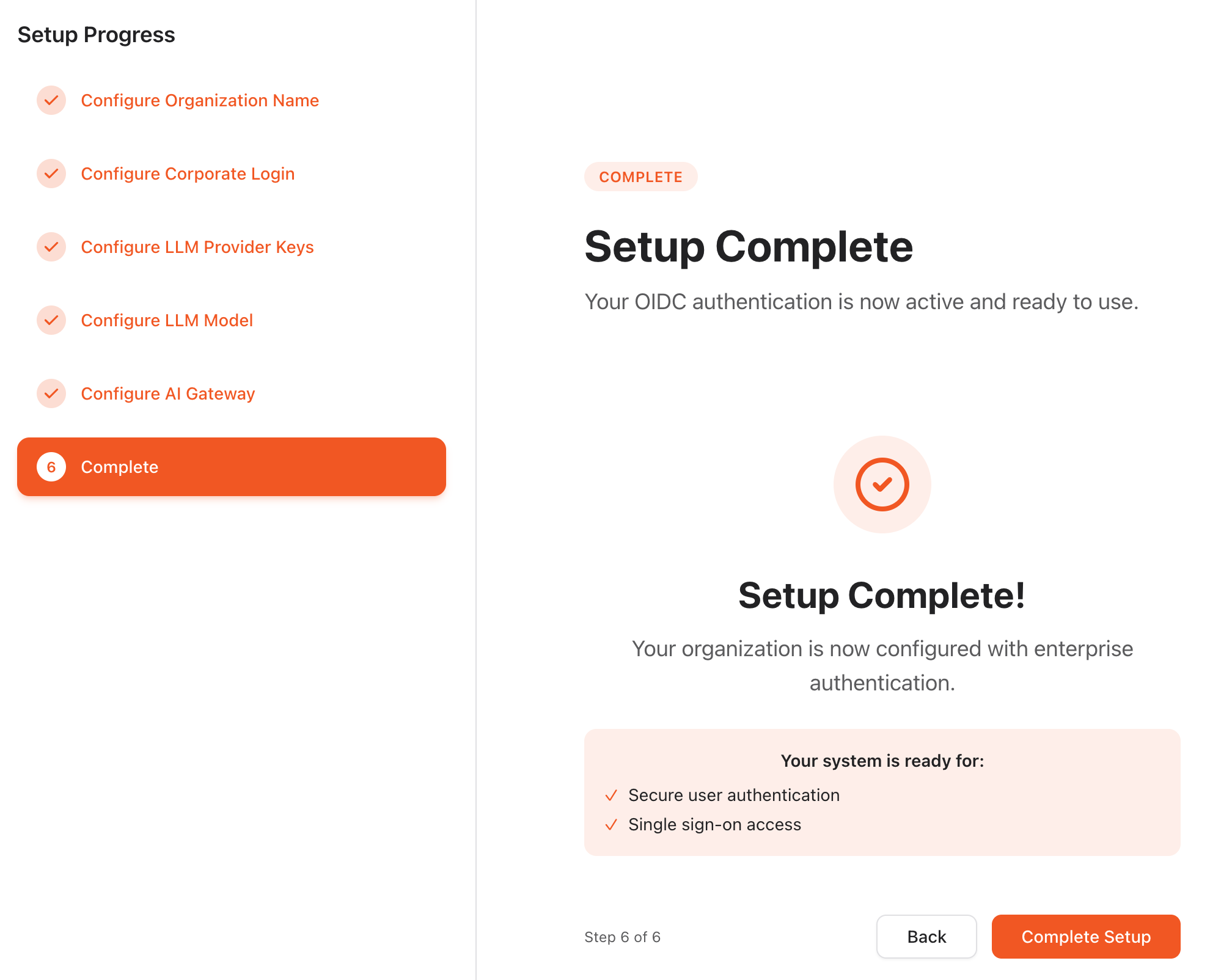 The wizard completion screen with the Complete setup button